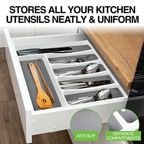 [2PCE] Home Master 6 Section Non Slip Tray Cutlery Organiser, Efficient Organization, Perfect For Neatly Separating All Your Cutlery Kitchen Tools And Utensils, Fits Most Kitchen Office Drawers