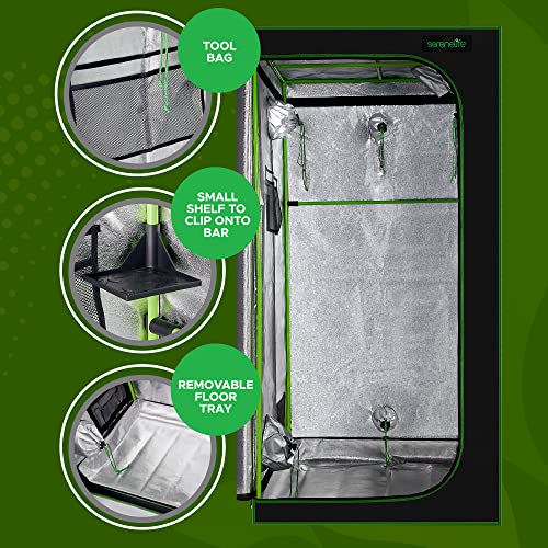 SereneLife Medium Hydroponic Grow Tent Garden-36'' x 36'' x 72'' Indoor Plant Growing System w/Durable Reflective 600D Mylar,Observation Window-Includes Removable Floor Tray,Pole Shelf