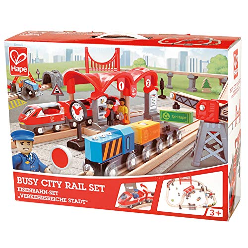 Hape Busy City Rail Train Set Vehicle Pretend Play Kids/Toddler Activity Toy 3+