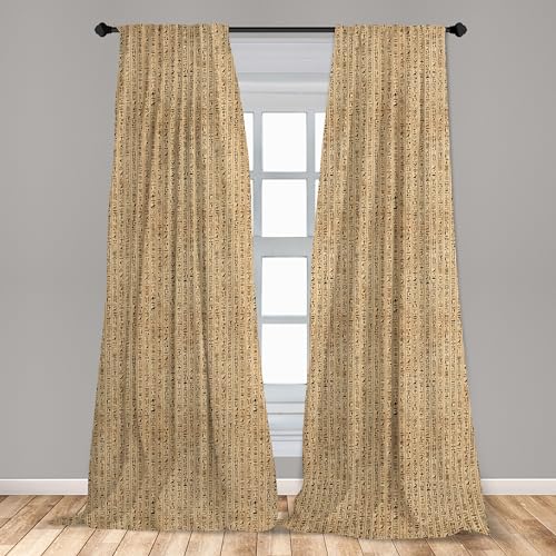 Ambesonne Egyptian Print Window Curtains, Hieroglyphs Grunge Pattern on Stripes Archeology History Language, Lightweight Decorative Panels Set of 2 with Rod Pocket, 56" x 84", Sand Brown Black