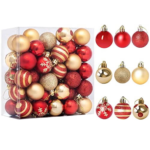 iDopick 50 Pcs Christmas Ball Ornaments, 40mm Red and Gold Christmas Tree Balls, Shatterproof Ornaments Set for Xmas Tree Holiday Party Wedding Decoration (4CM)