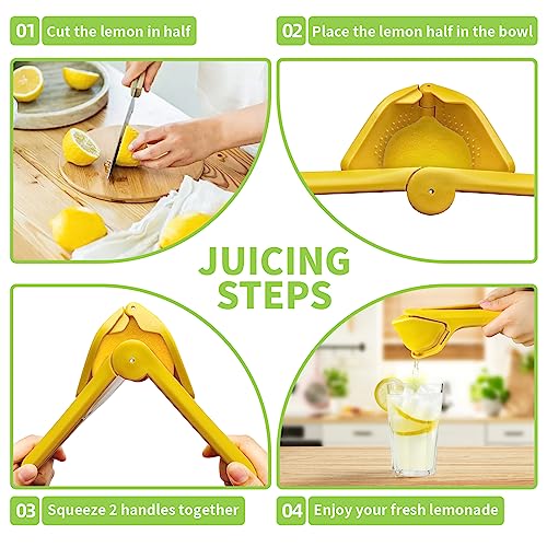 EastLink Lemon Juicer Squeezer Manual, Max Juice Extraction Lime Squeezer, Easy-to-Use Flat with Leverage to Reduce Effort, Hand Citrus Built-in Strainer, Yellow (NMZZJ1P-516)