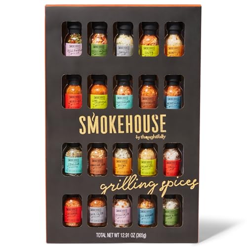 Smokehouse by Thoughtfully, Gourmet Ultimate Grilling Spice Set, Grill Seasonings and Rubs Gift Set, Flavours Include Chili Garlic, Italian Seasoning, Cayenne Spice Rub and More, Pack of 20