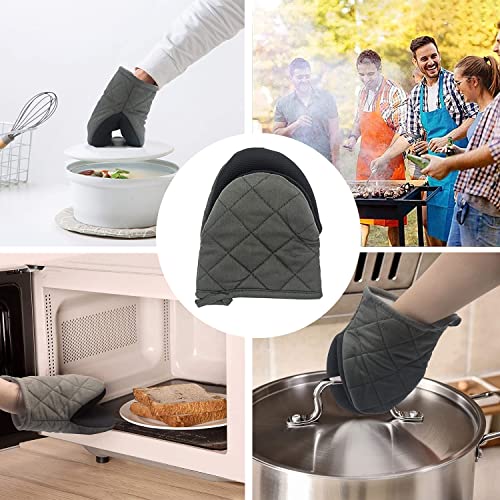Goldmeet 1 Pair Short Oven Mitts, Heat Resistant Silicone Kitchen Mini Oven Mitts for 500 Degrees, Non-Slip Grip Surfaces and Hanging Loop Gloves, Baking Grilling Barbecue Microwave Machine Washable