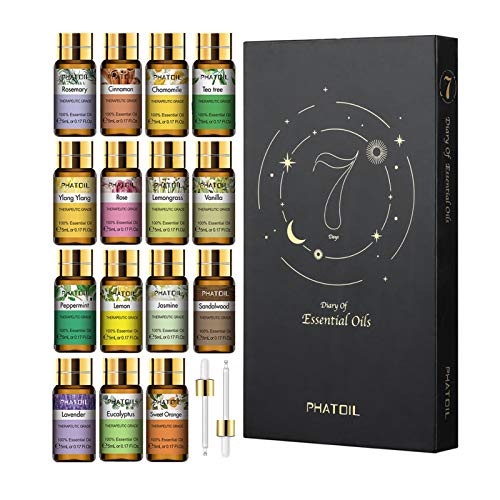 PHATOIL Essential Oils - TOP 15 100% Pure Premium Quality Essential Oils Gift Set - 15 Pack/5ml for Diffuser Massage Aromatherapy Perfect Gifts