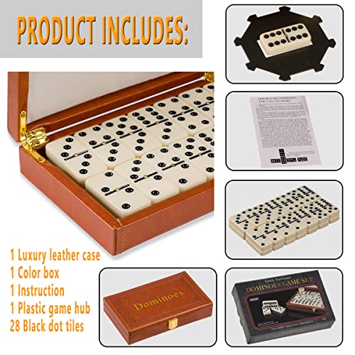 ZOOCEN Double 6 Pro Size Dominoes Set in Leatherette Case (28 Tiles with Spinner)