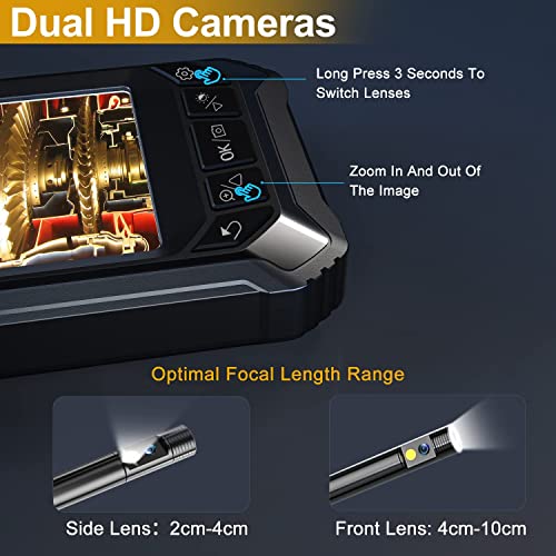 Koreal Endoscope Inspection Camera,Industrial Borescope Dual Lens 5 Inchs IPS,Inspection Camera with 5M Flexible Cable,Waterproof Borescope Snake Camera with LED Lights,4.0X Zoom,32GB Card