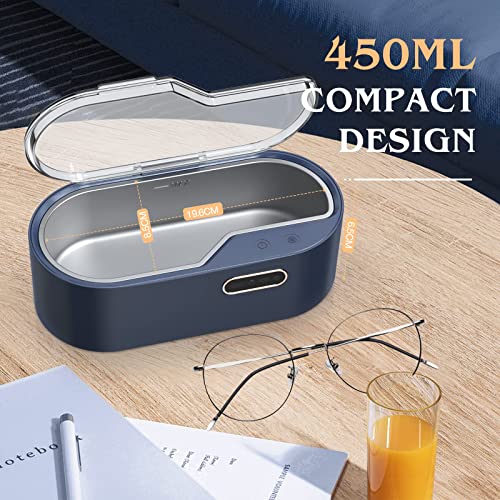 Ultrasonic Jewelry Cleaner Ultrasonic Machine, 50W Ultrasonic Cleaner with 4 Modes, 450ml Ultrasonic Glasses Cleaner,47kHz Professional Sonic Jewelry Cleaner for Eye Glasses,Ring,Earring,Necklaces,Makeup Brush