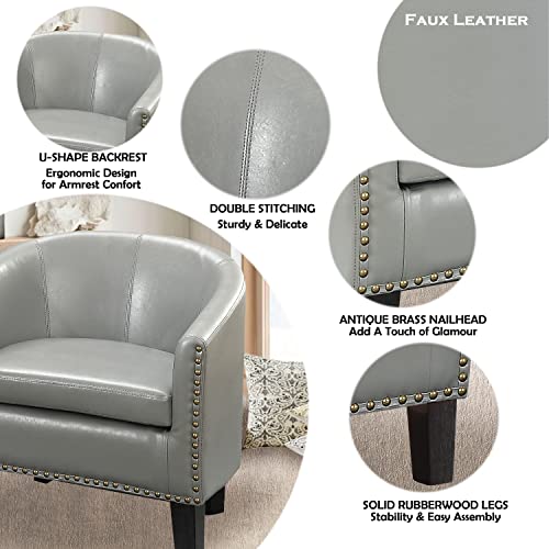 Rosevera Milo Duilio Club Style Barrel Armchair for Living Room, Faux Leather, Standard, Dove Gray