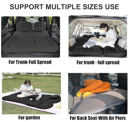 3 in 1 SUV Air Mattress, Inflatable Mattress for Car|Backseat SUV Mattress with Electric Air Pump-2 Support Fillers & 2 Pillows Fits SUV|MPV|Sedan|Minivan for Road Trip Camping Black