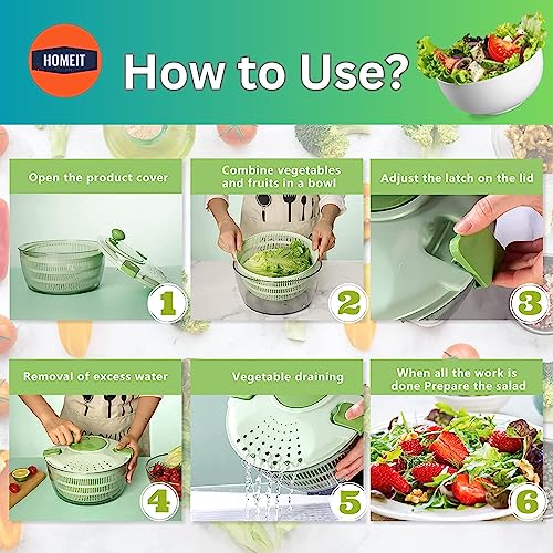 Stores Gear-Salad Spinner & Free 2 in 1 Salad Spoon/Fork,Vegetable Washer with Compact Bowl & Collander,Lettuce Dryer,Easy to Clean, Wash, Dry Vegetables, Fruits, Lettuce, Greens Salad Bowl with Lid