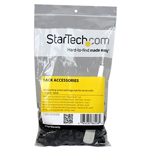 StarTech.com M6 x 12mm Screws and Cage Nuts - 50 Pack - M6 Mounting Screws and Cage Nuts for Server Rack and Cabinet - Black