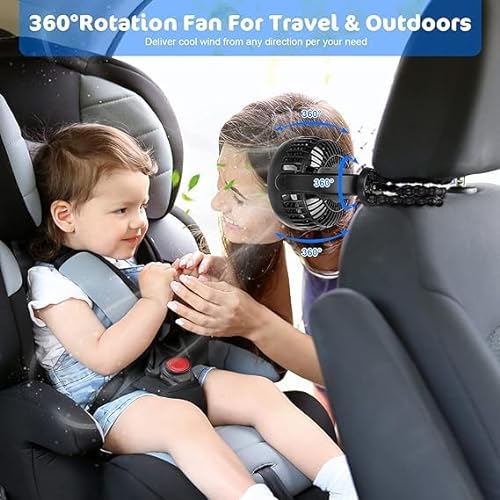 Stroller Fan with Flexible Tripod Clip on, Mini Portable Fan USB Rechargeable Battery Operated, Small Personal Handheld Fan Cooling for Bed, Car Seat, Travel, Camping
