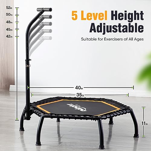 Zupapa 45" Rebounder Silent Mini Fitness Trampoline with Adjustable Handrail Bar – Indoor Rebounder for Adults – Best Urban Cardio Jump Fitness Workout Trainer – Max Limit 330 lbs, Hexagon