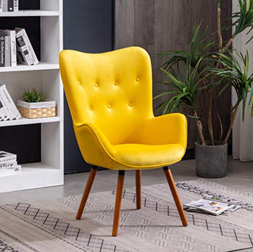 (Yellow) - Roundhill Furniture AC155YL Doarnin Silky Velvet Tufted Button Accent Chair, Yellow