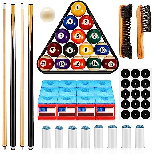 Outus 71 Pcs Pools Table Accessories Billiards Accessories Billiard Pool Balls with Triangle Ball Rack Cue Chalks Pool Cue Tip Table Spot Stickers Pool Sticks Pool Table Brush Set