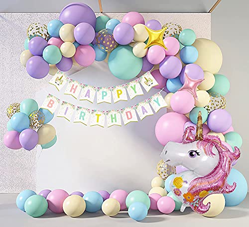 Unicorn Balloon Arch Garland Kit,147PCS Unicorn Theme Balloons Party Supplies Kit Pink Purple Blue Confetti Balloons Happy Birthday Banner for Baby Shower Unicorn Birthday Party Decorations