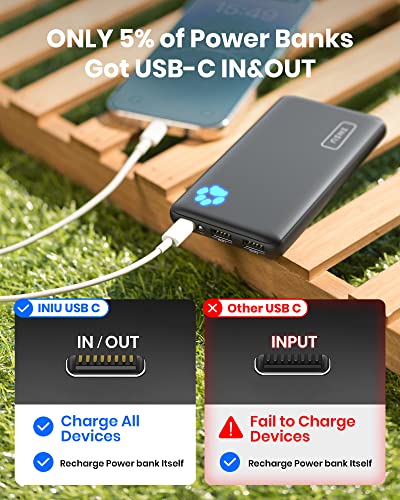 INIU Power Bank, Slimmest 10000mAh USB C Portable Charger, Triple 3A High-Speed Battery Pack, Flashlight External Battery Bank for iPhone 15 14 13 12 11 Pro Max Samsung S22 S21 Google Xiaomi iPad, etc