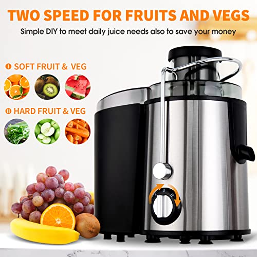 YOPOWER Electric Juicer, 600W Cold Juicer | 3-Speed Chewing Juicer | Anti Drip Slow Juicer | BPA-Free | Easy to Clean