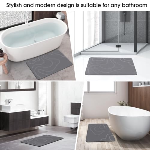 ZIKIBL Stone Bath Mat Diatomaceous Earth Bath Mat Super Absorbent Diatomite Stone Bath Mats for Bathroom Quick-Drying Non-Slip Bath Stone Mat Easy to Clean Stone Shower Mat(24 * 16'' Grey)