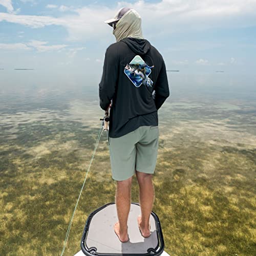 Palmyth Fishing Hoodie for Men Long Sleeve Sun Protection UV UPF 50+ Shirts, Cowboy Rides Bass / Black, Large