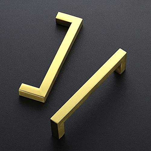 20Pack 128mm Hole Center Kitchen Square Cabinet Handles Brushed Gold Stainless Steel Cabinet Pulls Drawer Pulls Kitchen Cabinet Hardware Kitchen Handles (Gold 128mm, 10) (20, Gold)