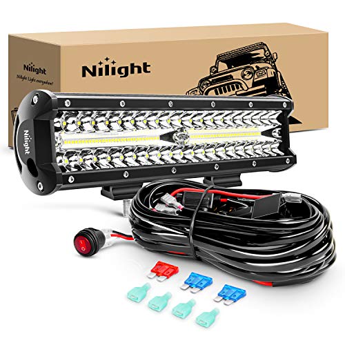 Nilight ZH411-A 12Inch 12 Inch 300W Triple Row Flood Spot Combo 30000LM Led Off Road Lights for Trucks with 16AWG Wiring Harness Kit