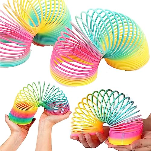 2PCS Rainbow Coil Spring Toy,Magic Spring Coil Toy,Plastic Rainbow Coil Toy,Rainbow Magic Spring Toy for Party Favors Gifts,Stocking Stuffers for Kids & Adults(Size 3.4 * 3.5 inch)