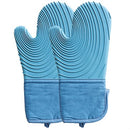 Silicone Oven Mitts Thicken Heat Resistant Oven Gloves with Quilted Liner Non-Slip Perfect for BBQ, Baking, Cooking and Grilling, Blue