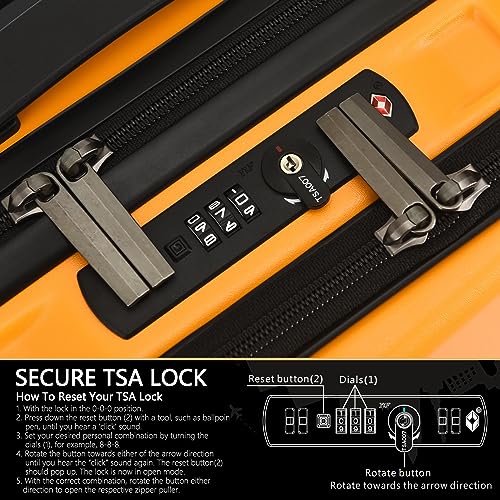 TydeCkare 16" Carry on Luggage with 2 Laptop Compartments, Lightweight Hardshell ABS+PC Suitcase with Dual Control TSA Lock, YKK Zipper, 4 Spinner Silent Wheels, for Business Travel, Orange