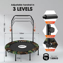 Genki 48 Inch Foldable Mini Trampoline Exercise for Adults Children Outdoor Indoor Gym Fitness Workout Rebounder Jumping Camouflage,Adjustable Handrail