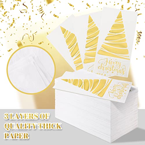 200 Pcs Christmas Gold Guest Napkins Christmas Cocktail Toilet Paper Napkins Fancy Paper Napkins Disposable Dinner Hand Paper Towels Bulk for Bathroom, Xmas Decorative, Dinner, Kitchen Plates