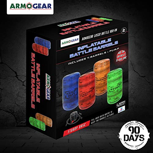 ArmoGear Inflatable Battle Barrels | Team Colored Inflatable Battle Zones | Red, Blue, Green, & Orange | Pump Included | Compatible with Nerf, Laser X, Water Blasters, Paintball Etc.!