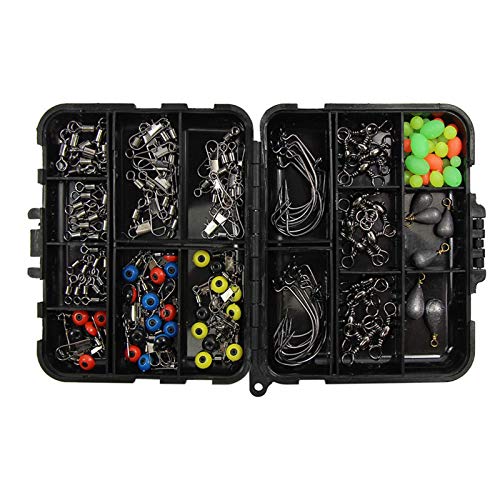 Croch 160pcs/box Fishing Accessories kit with Tackle Box,Including Jig Hooks, Bullet Bass Casting Sinker Weights, Different Fishing Swivels Snaps, Sinker Slides, Fishing Line Beads