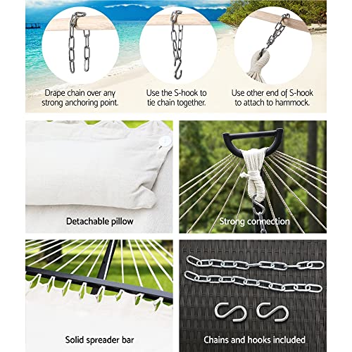 Gardeon Hammock, Cotton Bed Portable Camping Swing Hanging Chairs Hammocks Patio Backyard Porch Outdoor Indoor Furniture, 150kg Capacity 2 Person Mesh Cream