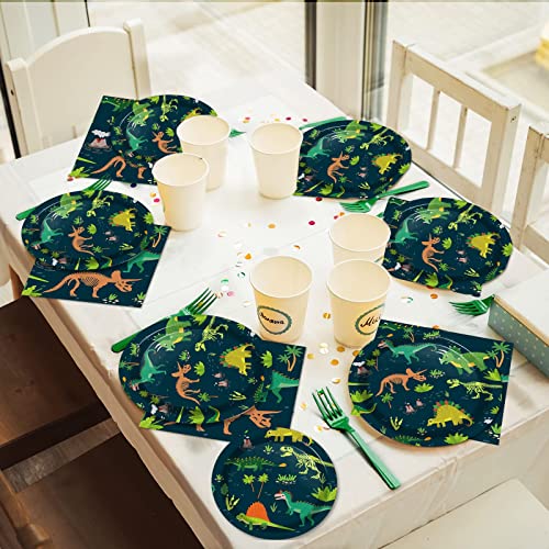 96 Pcs Dinosaur Party Supplies Fossil Dinosaur World Tableware Set Jurassic Theme Plates Napkins Party Decorations Dino Dinnerware for Boys Kids Birthday Baby Shower Tableware Party Favors 24 Guests