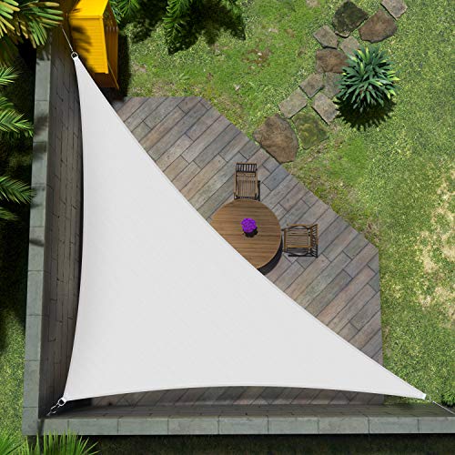 Amgo 10' x 10' x 14' White Right Triangle Sun Shade Sail Outdoor Canopy Awning AGTAPRT10, 95% UV Blockage, Water & Air Permeable, 200GSM Commercial Standard Heavy Duty (We Make Custom Size)