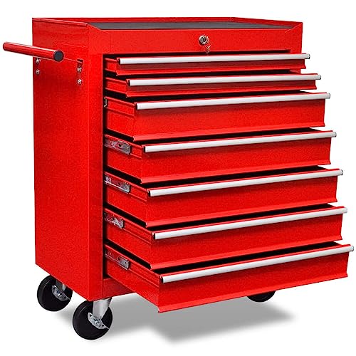 vidaXL Mechanics Tool Trolley 7 Drawers Red Workshop Chest Box Storage Cabinet