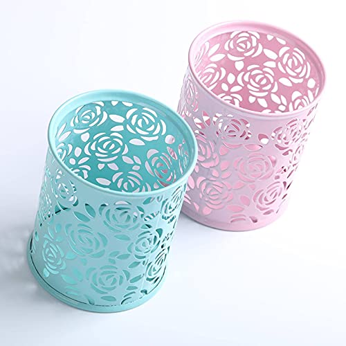 1 P C Metal Hollow Rose Flower Design Cylinder Pen Pencil Pot Holder Storage Pen Case Office Stationary Supplies