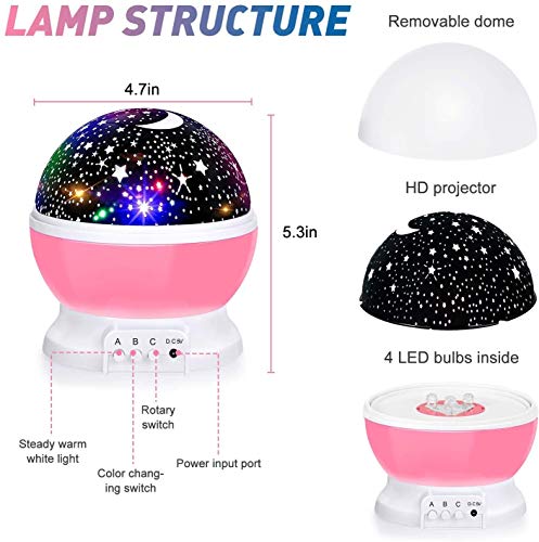 Baby Night Lights, Moon Projector 360 Degree Rotation - 4 LED Bulbs 8 Color Changing Light, Romantic Night Lighting Lamp, Unique Gifts for Birthday Nursery Women Children Kids Baby