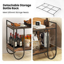 Giantex Bar Cart, Liquor Beverage Serving Cart with 6-Bottle Removable Metal Wire Wine Rack, Modern Kitchen Cocktail Cart with Wheels, 2 Tier Kitchen Rolling Bar Carts for Living Room, Rustic Brown