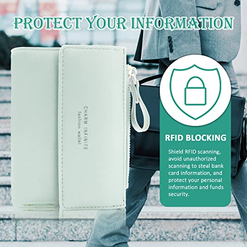 Bifold Leather RFID Blocking Wallet for Women Mini Ladies Purse with Coin Pocket, with Zipper Buckle, Credit Card Holder Coin Purse PU Small Short Wallet (Light Green)