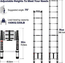 Koreal Telescoping Ladder,2.6Meter Aluminum Folding Telescopic Ladder with Locking Mechanism,Ladders Multi Purpose Collapsible Ladder for Home or RV Outdoor Work,Heavy Duty Load 330 lbs