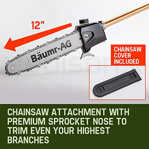 Baumr-AG 65cc Petrol Pole Chainsaw and Brushcutter 2-Stroke Commercial Pole Saw Brush Cutter with 3 Extension Shafts and Bonus Accessory Kit, SMX120