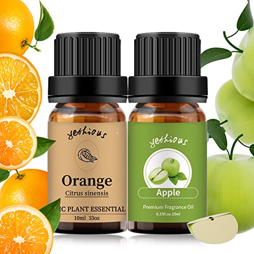 yethious Apple Essential Oil Orange Essential Oil Organic Apple Oil Essential Oil Aromatherapy Oils for Diffuser, Perfume, Soap, Candle Making 2 X 10ML Gift Set