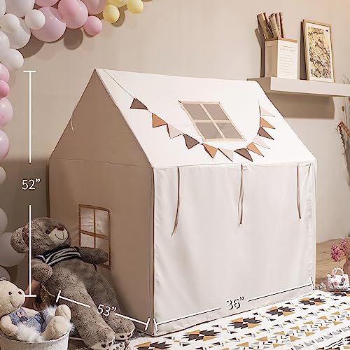 Kids Play Tent with Mat - Kids Tents Indoor Canvas Play Tent Large Playhouse Tent Kids Tent 3 Windows Castle Fairy Tent for Boys