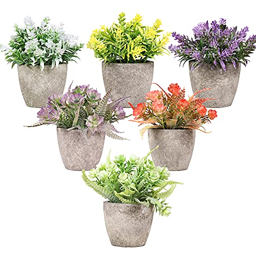 Artigreen Mini Artificial Plants Potted 6 Pcs,Fake Potted Green Flower, Suitable for Office Desk Coffee Table Bathroom Bedroom Home Decorations