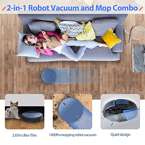 ZCWA Robot Vacuum Cleaner, Robotic Vacuum and Mop Combo Compatible with Alexa/WiFi/App, Self-Charging, 230ML Water Tank for Pet Hair, Hard Floors and Low Pile Carpets