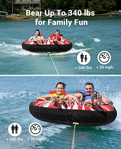 ZOOMBROS Towable Tubes for Boating 2 Person, Water Tubes for Boats to Pull, Safety Inflatable Boat Tubes and Towables, Water Sport Towables with Drainage, Quick Connector, Large Capacity