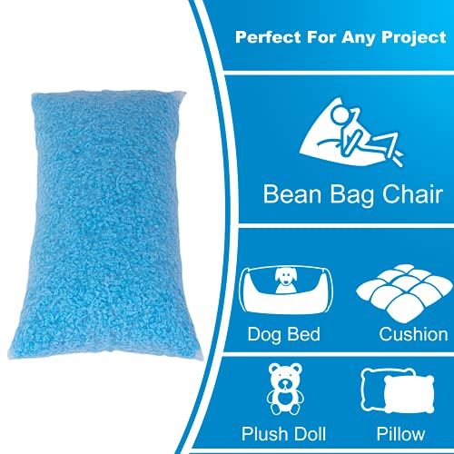 Molblly Bean Bag Filler Foam 10lbs Blue Premium Shredded Memory Foam Filling for Pillow Dog Beds Chairs Cushions and Arts Crafts, Added Gel Particles， Soft and Great for Stuffing